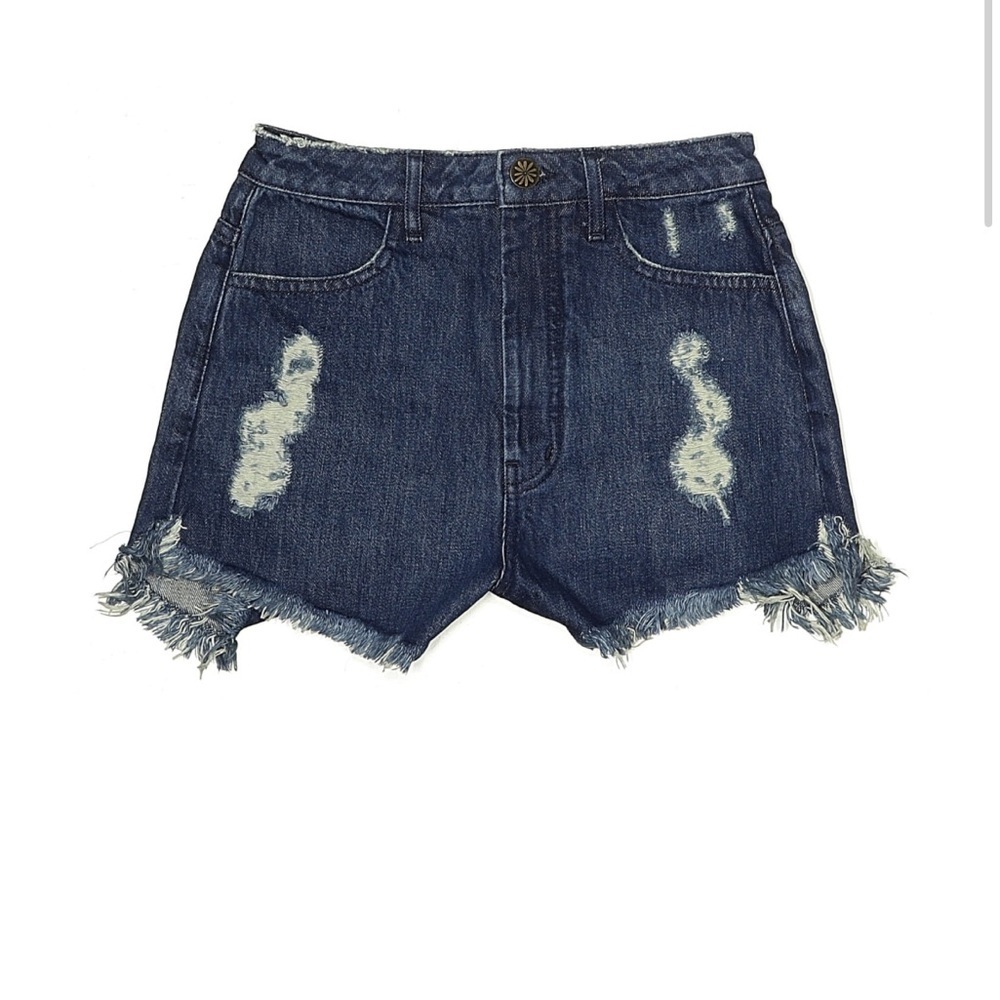 Show Me Your Mumu Houston Dark Wash Distressed High Rise Shorts Women’s 25 - Picture 1 of 5